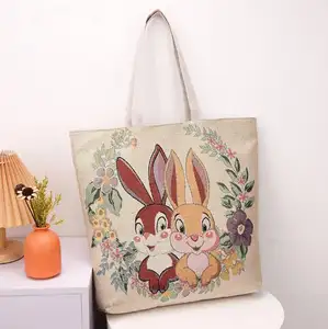 Borsa a tracolla da donna stile etnico Shopping Bag tendenza borsa in tela con ricamo coniglio