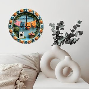 Round Wooden <b>Wall</b> <b>Clock</b> 25x25Cm <b>Silent</b> Non Ticking Farmhouse Home Living Room Decor - Product Image 2
