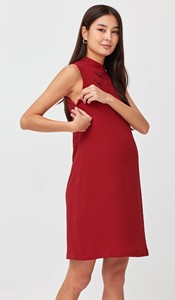 <span class=keywords><strong>Robe</strong></span> <span class=keywords><strong>de</strong></span> maternité et d'<span class=keywords><strong>allaitement</strong></span> rouge, col bateau, sans manches, coupe trapèze, longueur genou, respirante, anti-allergique, écologique, pour l'été - Product Image 4