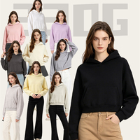 Sweat à capuche court en molleton français RUICHI 330G, 85 % coton, coupe ample, pull à capuche basique, haut polyvalent pour femme, streetwear