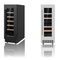 Refrigerador de Vino Vertical Estrecho de Doble Zona con Control Táctil Digital, Luz LED sin Rayos UV, Enfriador de Vino Independiente