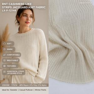 Strisce Simil-Cashmere RNT Lavorazione Jacquard 48% Rn 31% P 21% N 230GSM 175cm Orizzontale per Maglioni, Pullover e Pantaloni - Ingrosso e Personalizzazione - Product Image 1