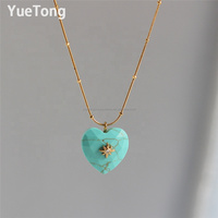 Colliers pendentifs en forme de cœur en pierre naturelle turquoise YueTong, tendance, en acier inoxydable plaqué or PVD, bijoux romantiques pour femmes