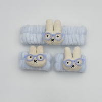 Ensemble bandeau, bracelet et serviette en tissu bouclette doux et écologique, motif nœud papillon, antidérapant, pour spa et soins de la peau, motif lapin mignon