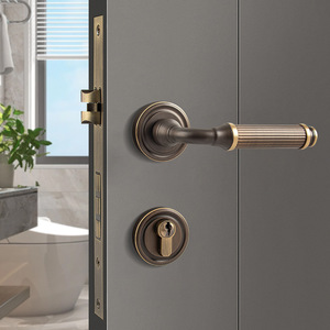 Poignée de porte moderne en bronze noir, ensemble de poignées à levier en laiton massif pour portes intérieures en bois, avec verrouillage double face - Product Image 6