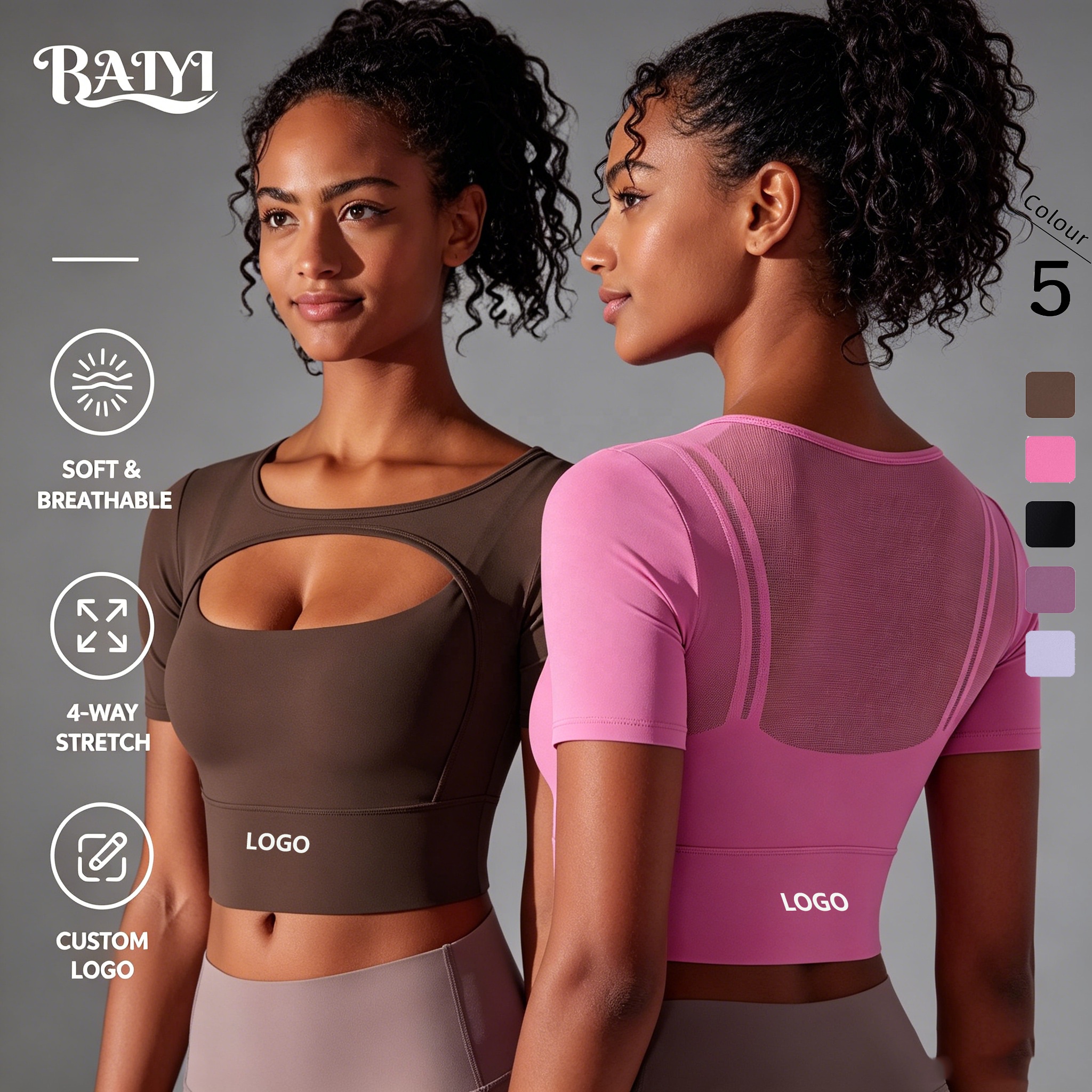 Custom logo Women's Sports Yoga Top Mesh Back Short Sleeve Workout TShirt Breathable Athletic Tops for Pilates Gym Oem Wholesale