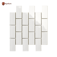 Carreaux de mosaïque en bande longue émaillée blanc brillant, épaisseur 6mm 6.7mm, multi-tailles, pose empilée ou adhésive, pour crédence de cuisine et mur de salle de bain