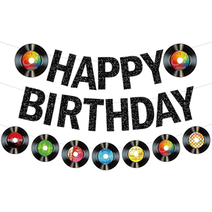 Decoraciones de Cumpleaños con Temática de Rock and Roll, Decoraciones de Vinilo, Pancarta de Cumpleaños con Diseño de Disco de Vinilo para Fiestas de los Años <span class=keywords><strong>50</strong></span>, <span class=keywords><strong>60</strong></span>, <span class=keywords><strong>70</strong></span> <span class=keywords><strong>y</strong></span> 90 - Product Image 1