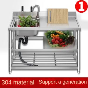Fregadero de lavabo de <span class=keywords><strong>verduras</strong></span> de acero inoxidable SUS304 individual con plataforma de soporte-piso de mesa de cuerpo de gran capacidad - Product Image 2