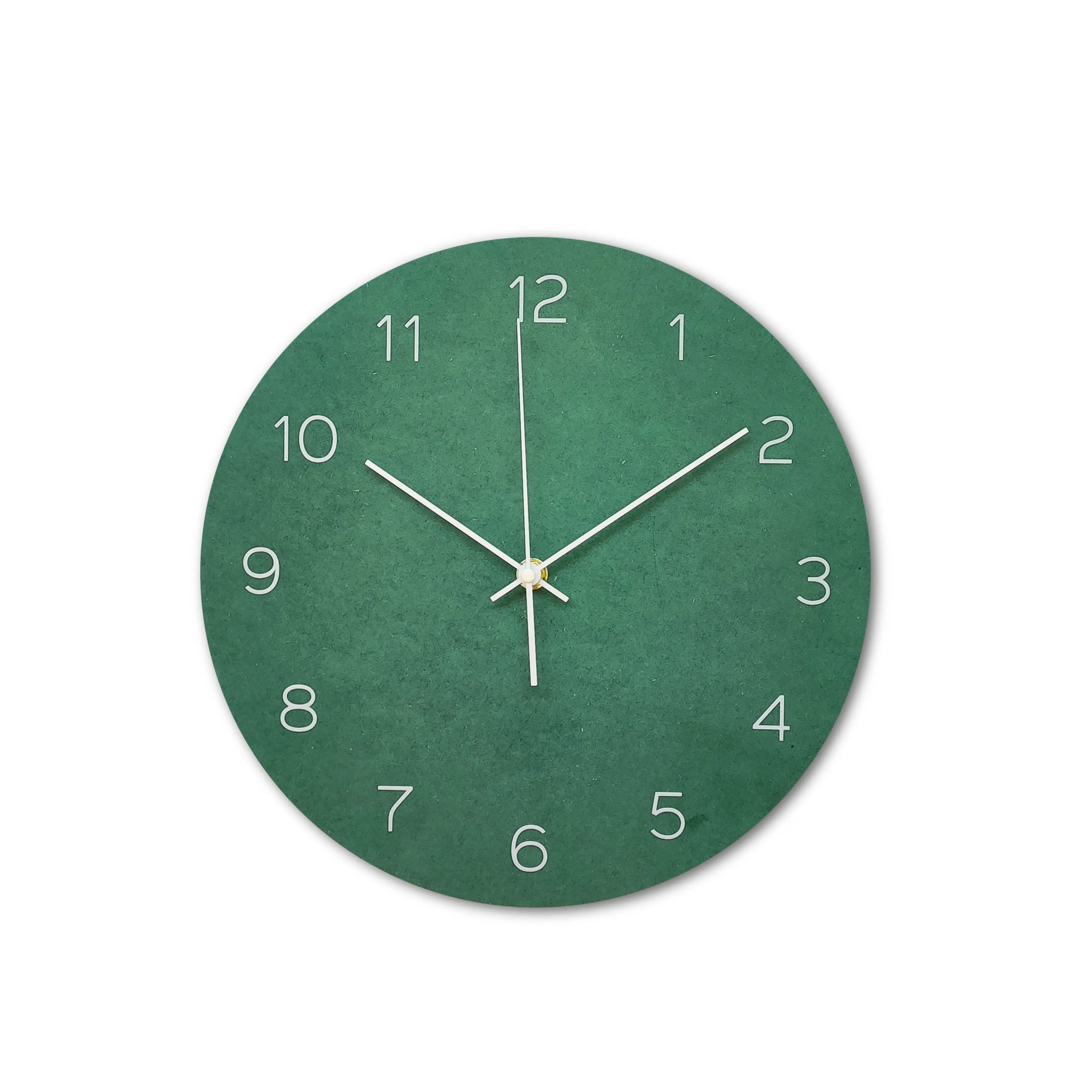 Jam dinding kayu MDF gaya minimalis 12 inci jam penuh dari dalam ke luar warna hijau