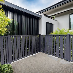 屋外ガーデンセキュリティ3Dモデリング用のハイスタイルメタルフレームウッドスラットを備えた粉体塗装アルミニウム通路ゲートが利用可能 - Product Image 5