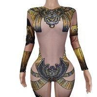 Costume de cosplay sexy Cléopâtre, tenue de spectacle de drag, tenue de scène, combinaisons pour femmes, combinaison une pièce, combinaison à strass pour femmes
