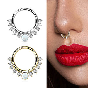 Anneau de nez en acier chirurgical 316L avec opale et zircon cubique transparent, anneau segmenté articulé pour piercing hélix et cartilage - Product Image 2