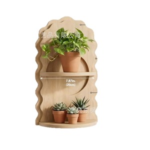 Wave Shaped Double Layer Wall <b>Shelf</b> Wooden Mounted Display <b>Rack</b> For Decorative Storage - Product Image 5