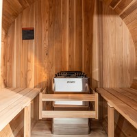 Sauna de Madera de Cedro Japonés Sólido de Lujo para 2-4 Personas, Moderna, Ecológica, con Techo de Asfalto y Cristal Transparente, Saunas Harvia
