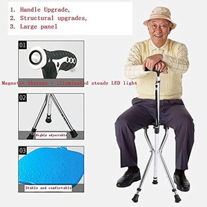 Bastón plegable LED portátil con asiento para caminar, bastón de aleación de aluminio, altura ajustable, 440 libras - Product Image 4