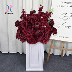 Burgundy Rose Hydrangea Silk <b>Artificial</b> <b>Flower</b> Arrangement Dark Red Handmade Swag for Wedding Welcome Sign Ceremony Backdrop - Product Image 1