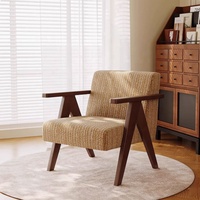 Fauteuil en bois massif de style japonais minimaliste, tissu rayé, fauteuil simple pour hôtel, salon, espace de détente
