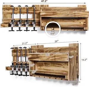 Anggur Rak Wall Mounted Kayu Anggur Rak dengan Botol Stemware Glass Holder Pedesaan Anggur Tampilan Penyimpanan Rak dengan 4-Botol Minuman Keras