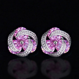 Boucles d'oreilles en cristal, argent 925 plaqué rhodium, forme de fleur, améthyste, violet, rose, jaune, strass, bijoux de fête pour femmes - Product Image 6