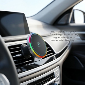 <span class=keywords><strong>Chargeur</strong></span> de voiture sans fil universel 15W à charge rapide avec lumière RGB, support magnétique puissant, installation sur grille d'aération, lots en gros - Product Image 3