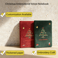 Nouveau carnet en tissu peluche de Noël, reliure cousue, 80 feuilles, éléments brodés mignons, logo personnalisé, couleur personnalisée