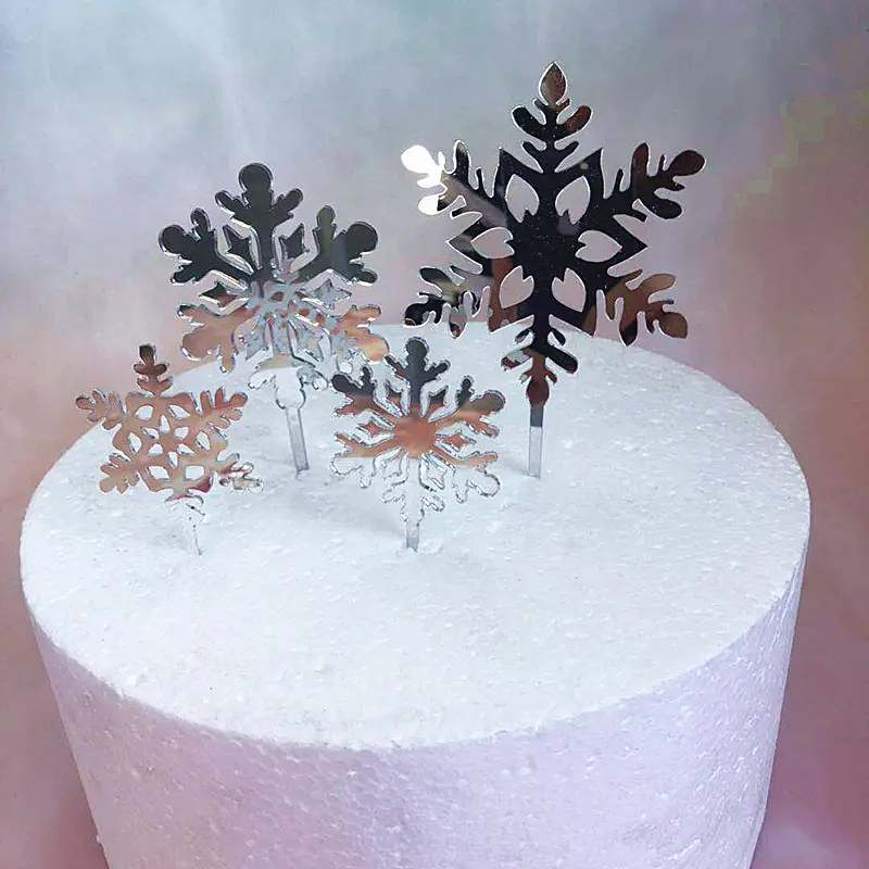 Conjunto de 4 piezas para decoración de tartas, Feliz Año Nuevo, nieve, copo de nieve, acrílico, fiesta de cumpleaños, 208