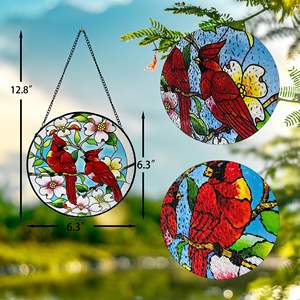 Kardinaal Suncatcher Glas-In-Loodraam Hangend Handgemaakt 6.3 Inch Tuindecor Cadeau Voor Vrouwelijke Vogelliefhebbers - Product Image 3