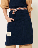 Tablier à bavette en jean sans manches personnalisé pour hommes uniforme de nettoyage de cuisine durable pour les serveurs Baristas travailleurs de café