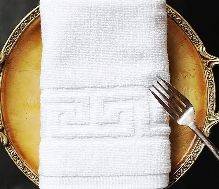 100% Cotton dobby border hotel towel set pure white hand towel bath towel