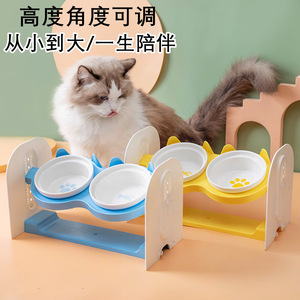 Adjustable Double Bowl <b>Cat</b> <b>Feeder</b> With Slanted Rim For Neck Support And Anti-Tip Design For <b>Cats</b> - Product Image 5