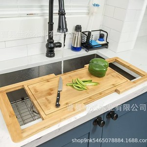 Tabla de cortar de madera rectangular multifuncional, tapete para fregadero de cocina, tabla de picar de madera maciza para preparar alimentos - Product Image 1