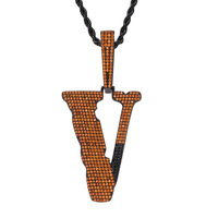 Collier pendentif lettre V en gros, serti de zircons colorés, bijoux hip-hop