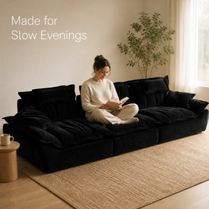 Divano a Vela in Ciniglia Nero con Tessuto Cloud, Design Italiano Moderno, Seduta Extra Larga, Schienale Regolabile, Arredamento per Soggiorno - Product Image 6