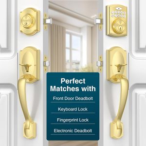 Poignée de porte d'entrée Calzibeno en zinc doré, levier d'entrée traditionnel, ambidextre, installation facile - Product Image 2