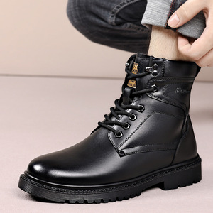 Bottes d'hiver en cuir véritable pour hommes, bottes de neige à bout rond, doublure en fourrure, semelle extérieure en caoutchouc antidérapante, semelle intermédiaire en EVA, chaudes - Product Image 2