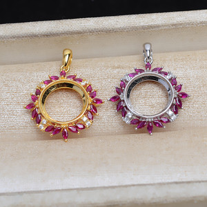 Wenchi S925 Silver Diamond Pendant 11.7mm Marble Pearl Empty DIY Accessories <b>Tray</b> Semi Finished Jewelry Findings Components - Product Image 2