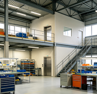 Entrepôt logistique en acier, centre de distribution industriel à grande portée