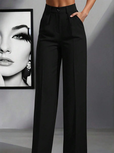 <strong>Women's</strong> New High Waist Drape <strong>Straight</strong> <strong>Leg</strong> Suit Pants, Minimalist Formal Office <strong>Trousers</strong> for <strong>Women</strong> - Product Image 2