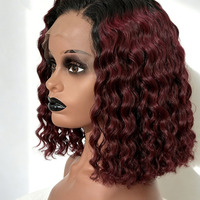 Perruque Lace Front 250% densité, coupe Bob court, cheveux indiens, style Water Wave et Deep Wave, cheveux Remy de haute qualité, vente en gros
