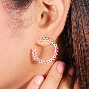 High Selling Low Price Gold Plated Brass Ruby Hoop Earrings, 22mm Round, Minimal Daily Wear - Product Image 3