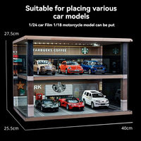 Maquette de garage à double étage en bois massif à l'échelle 1/24, scène de parking simulée à l'échelle 1/24, vitrine d'exposition en acrylique pour modélisme