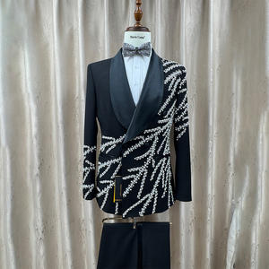 Handmade Luxo Rhinestone Personalizado Smoking Ternos dos homens para Casamento dos homens Noivo Formal Prom Evening Party 2 Peça Jacket Pants - Product Image 3