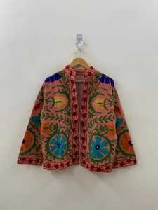 Handmade Animal Print <b>Velvet</b> Suzani Jacket Embroidered Lace Button Logo Boho <b>Coat</b> Ethnic Winter Outerwear Cotton Gift India - Product Image 1