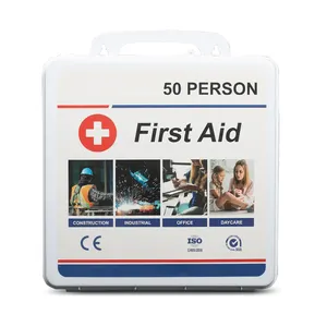 50 People White Travel Plastic First Aid Kit Boxes Carton Packing Plaster First Aid Band For Camping For Sport Office Vehicle