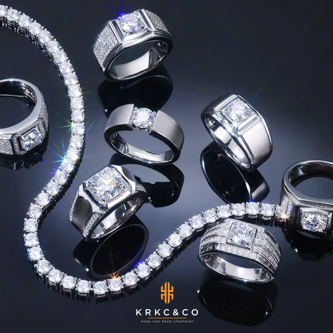 KRKC Moissanite Jewelry 925 Sterling Silver VVS1 1 to 3 CT Diamond Moissanite Engagement Men Rings