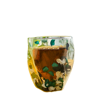 Mug en verre à double paroi de style nordique avec de vraies fleurs séchées, tasse à café ou à thé isolée en borosilicate transparent, idéale pour un cadeau