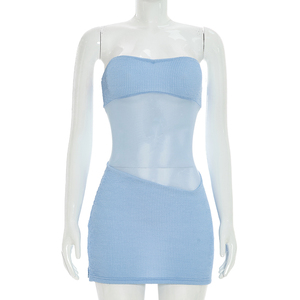 Viviblook D26DS211 Vestido de Verano Nuevo para Mujer, Sexy, sin Mangas, de Malla, sin Tirantes, Transparente, Ajustado, Tipo Bodycon, Mini Vestido de Fiesta - Product Image 4
