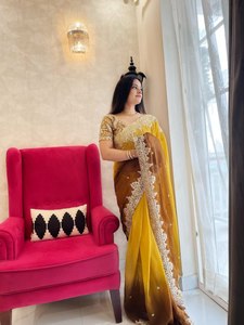 Bollywood Indian Pakistani Style Designer Organza Silk Unstitched Saree for Women Heavy Embroidery Work Washable Ethnic Wear - Product Image 3