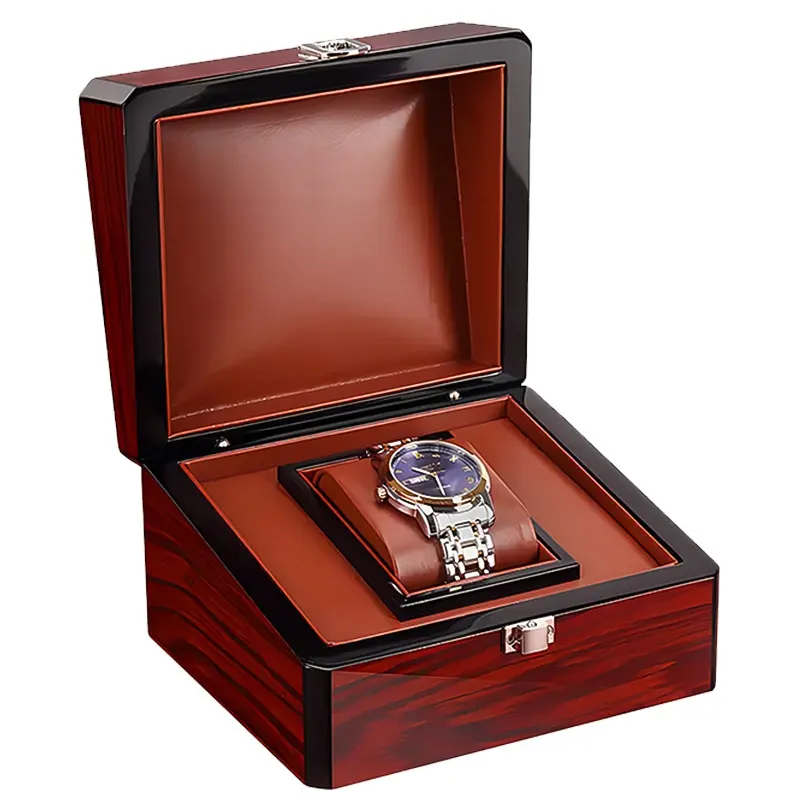 2024, новый KP, оптовая продажа, роскошная деревянная коробка для часов с логотипом на заказ, коробка для часов для хранения одного подарка, упаковочные коробки и чехлы для часов